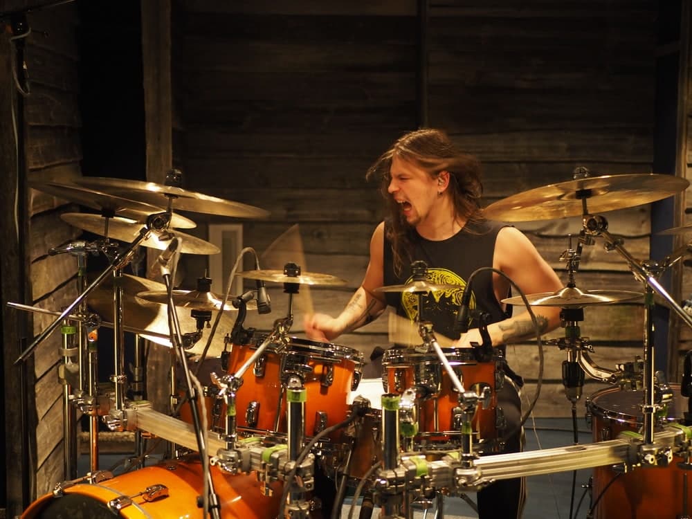 Vanguardian drummer Tino Jäntti at Astia-studio's drum room