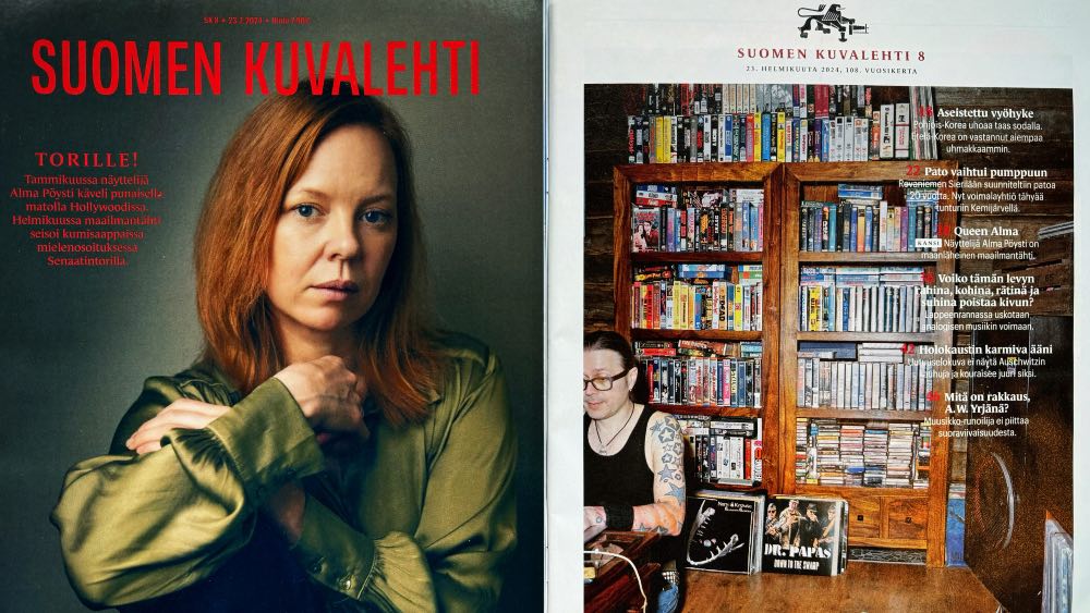 Suomen Kuvalehden 8/2024 numero, jossa on usean aukeaman artikkeli kivunhoidosta analogisen signaalitien äänihoidosta Astia-studiolla.